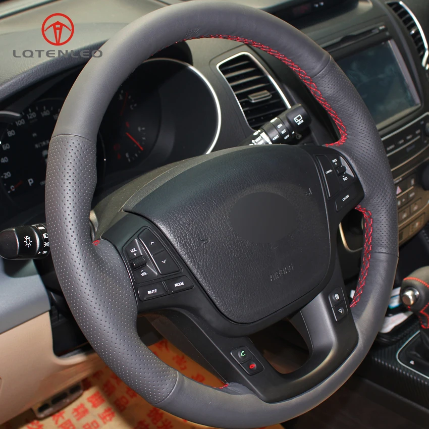 LQTENLEO черная крышка рулевого колеса автомобиля из натуральной кожи DIY для Kia Sorento 2008- DVD панель 2010- K7 2011