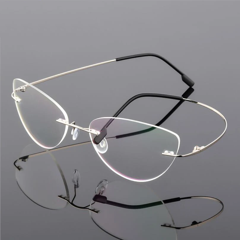 

Female Rimless Titanium alloy Glasses Frame, Women Ultralight Cat Eye Eyeglasses Frames, Prescription Presbyopia Myopia Optical