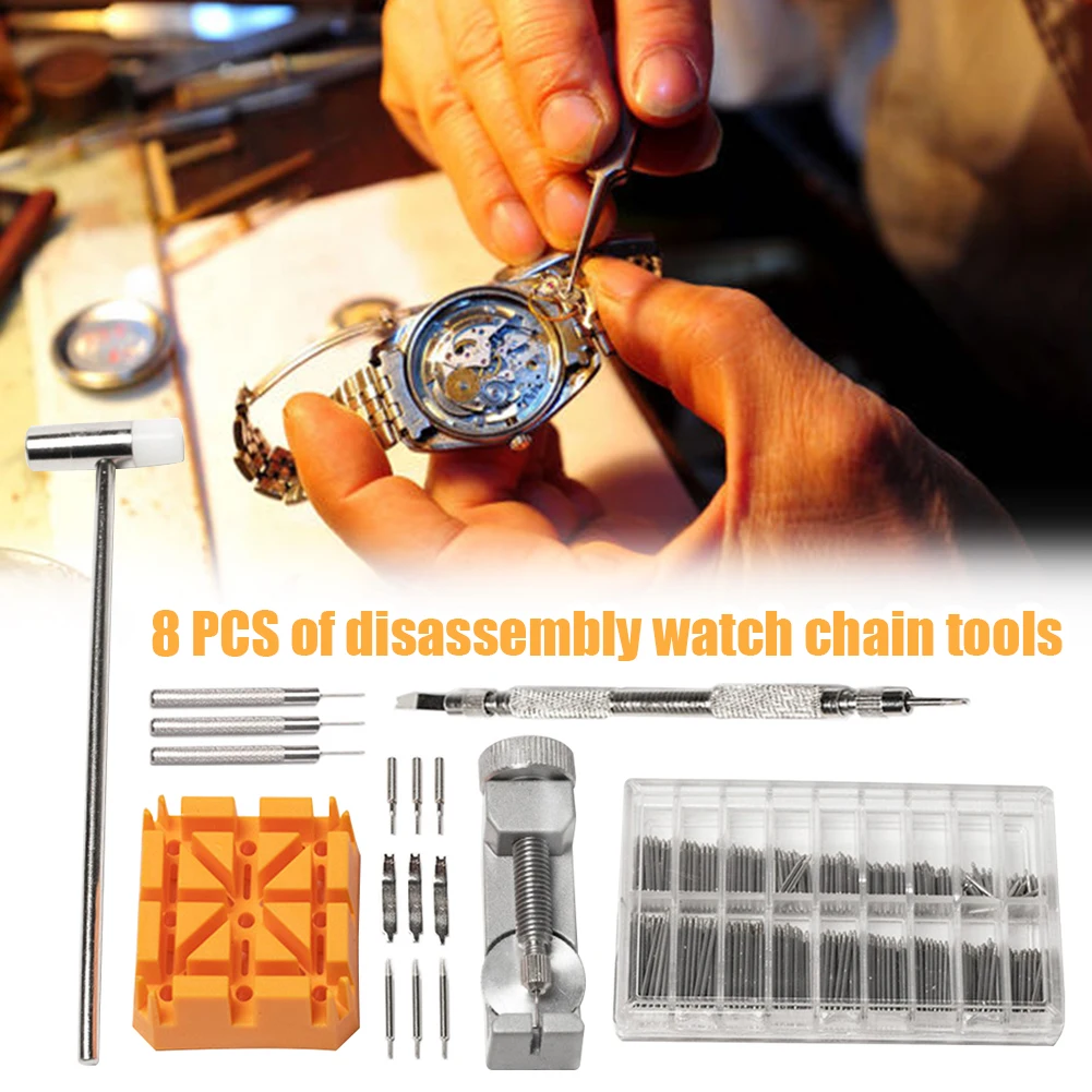 8pcs Repair Adjustable Watchmaker Metal Watch Band Remover Set Durable Strap Holder Tool Practical Link Pin Needle Bar