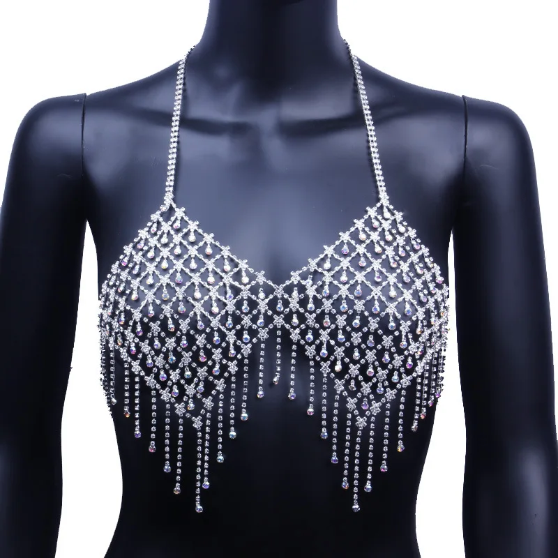 Hot Selling Luxury Shiny Full Diamond Sling Tassel Bra Chain Nightclub  Party Fashion Sexy Adjustable Loose Rhinestone Body Chain