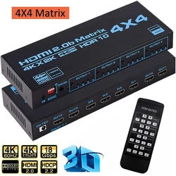 Commutateur de matrice 4 entrées 4 sorties HdMI 2.0, 4x4 Ports 4K @ 60Hz, prise en charge de Dolby Vision 4K HDR HDCP 2.2, prise en charge de la télécommande 