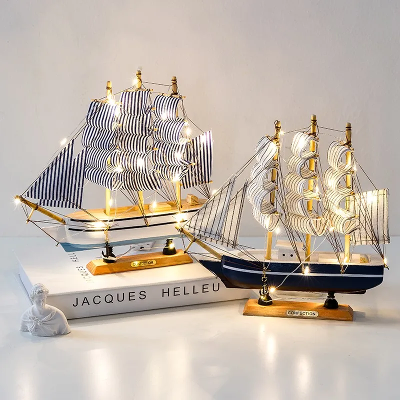 

Sailboat Model Night Light Solid Wood Fluorescent Embellishment Table Lamp for Holiday Gifts and Desktop Decoration desk lights