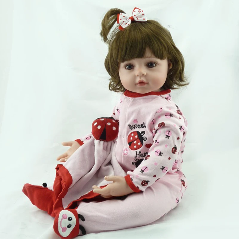 48 см Reborn Baby Doll игрушка виниловая мягкая милая розовая ткань тела Мода короткие объемные волосы Спящая Детская кукла Дети ролевые игры игрушки
