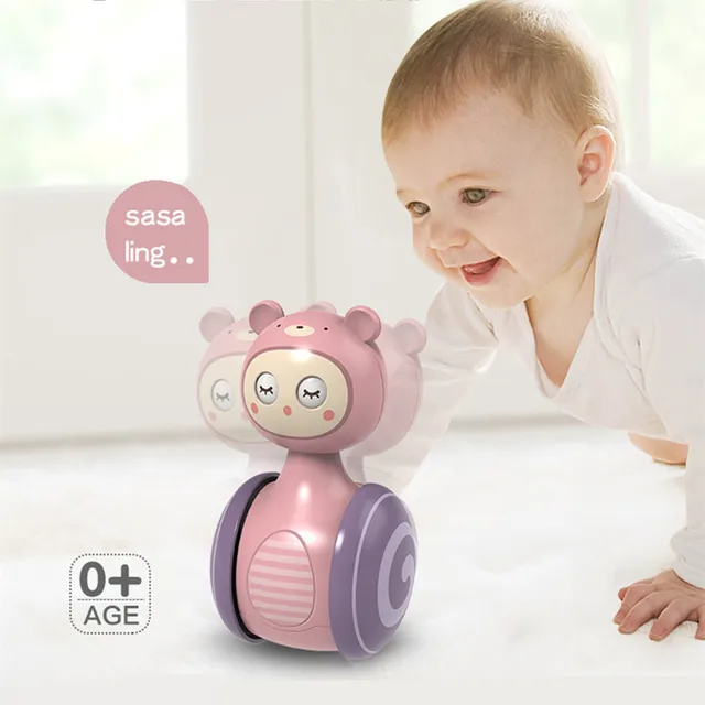 0-3Years Infant Tumbler Sliding Bell Rattle Baby Toys Cartoon Roly-poly Learning Education Toys for Kids Tumbler Mobile Bell Toy 1