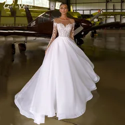 Sequined Long Sleeve Wedding Dress 2022 Off The Shoulder Lace Illusion Bride Dresses Button Closure Bridal Gowns Robe De Mariée