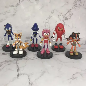 

OHMETOY 6pcs Sonic The Hedgehog Action Toy Figures with Stand Holder Cake Topping Figurine Birthday Gift for Children Collection
