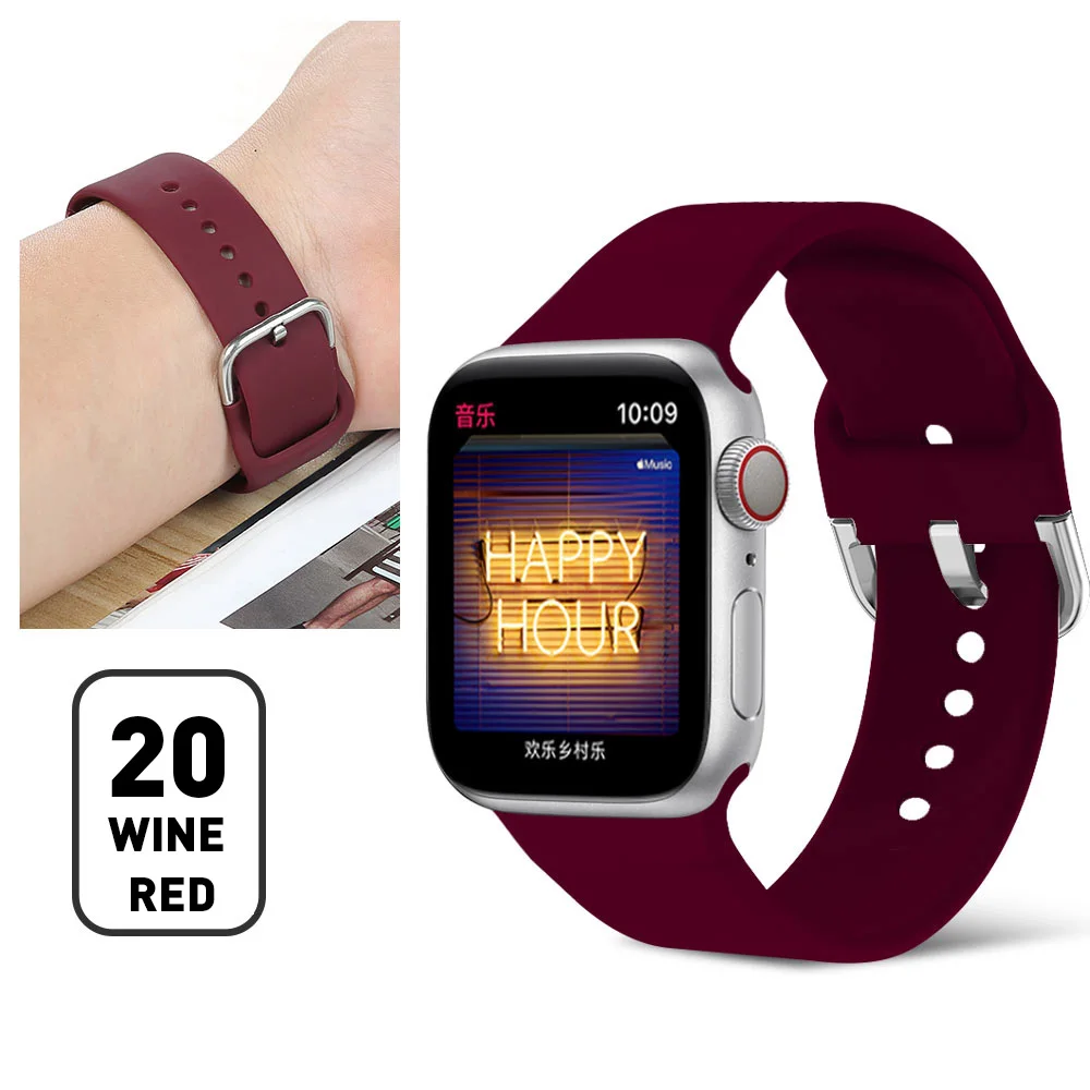 Red wine Подходит для Apple 38 мм 42 мм iWatch 5 ремешок 44 мм 40 мм u-образная пряжка спортивный силиконовый наручный браслет часы Apple 4 ремешок аксессуары - Цвет ремешка: Red wine