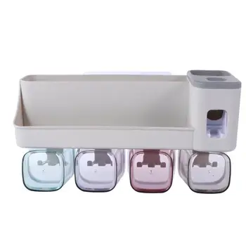 

1 Set of Wall Toothbrushes Storage Rack Multifunctional Toothbrush Holder Punch Free Rack with a Toothpaste Dispenser