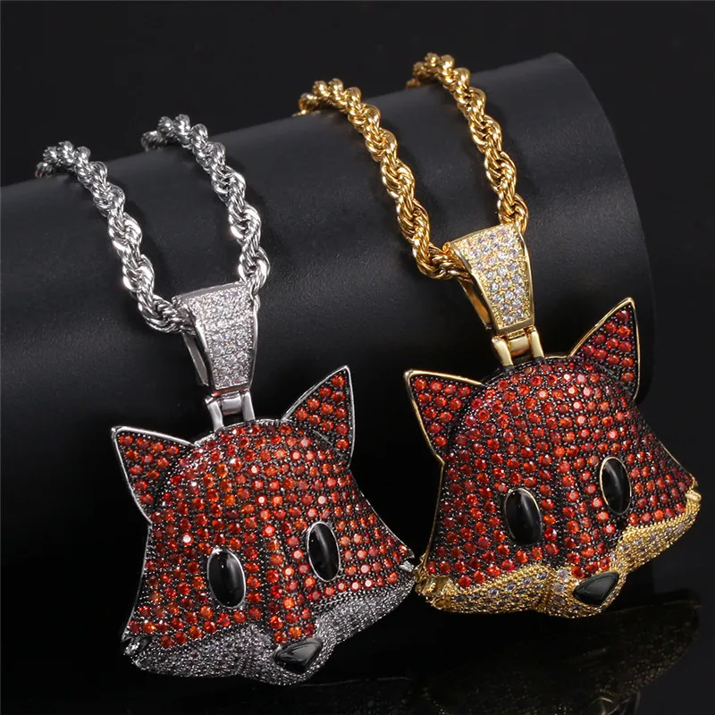 Cute Full Rhinestone Fox Pendant Necklace Iced Out Cubic Zircon Hip Hop Party Jewelry Fashion Couple For Men Women Gift |