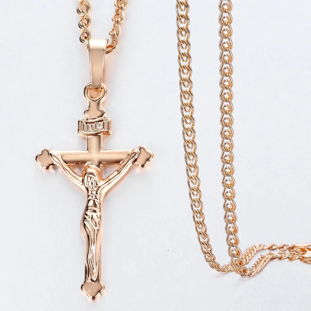 Cross Pendant Necklace Men Women 585 