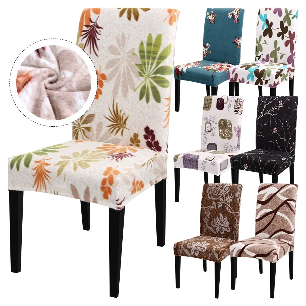 

1/2/4/6Pcs Flower Printing Thick Plush Chair Cover Stretch Elastic Slipcovers For Weddings Banquet Folding Hotel Chair Covers