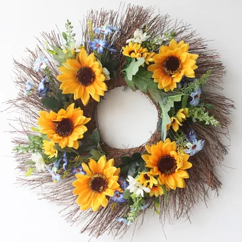 

40CM Unique Simulation Sunflower Wreath Door Wall Ornament Silk Flowers Garland Hanging Adornment For Party Home Decoration