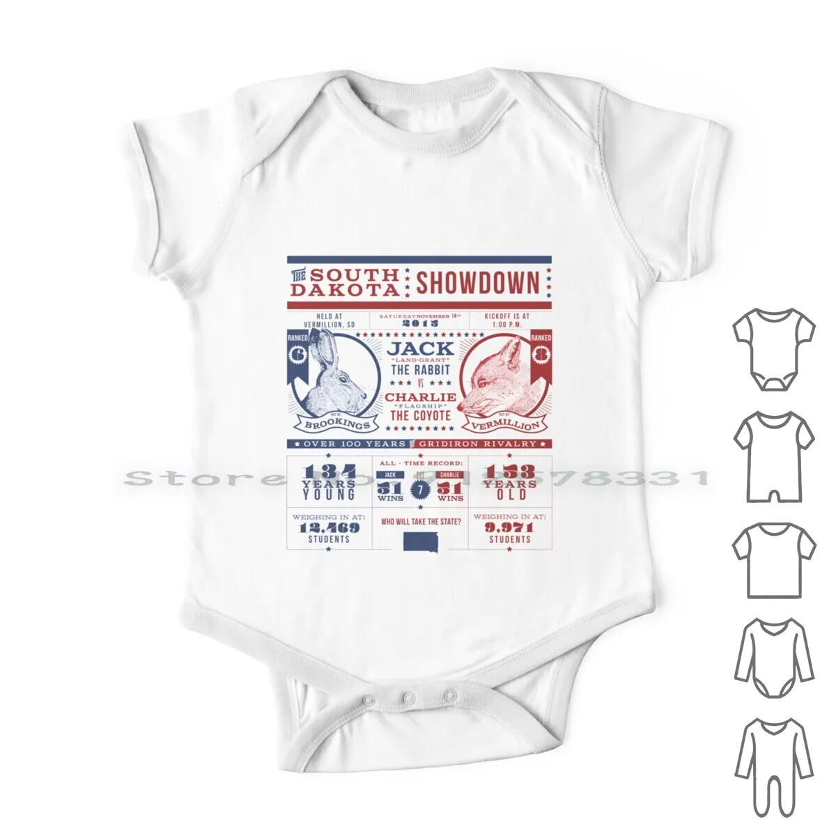 

Sodak Showdown " South Dakota Fan " Newborn Baby Clothes Rompers Cotton Jumpsuits Boxing School Football Vintage Infant Long