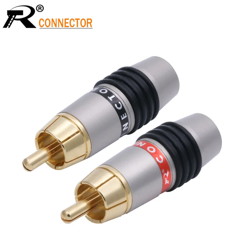 2Pcs/1Pair High quality Gold Plated RCA Connector RCA male plug adapter Video/Audio Wire Connector Support 6mm Cable black&red afbeelding