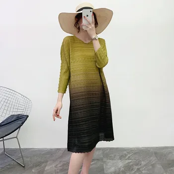 

LANMREM spring summer pleated dresses for female 2020 new temperament gradually color loose slim elastic causal dress YJ423