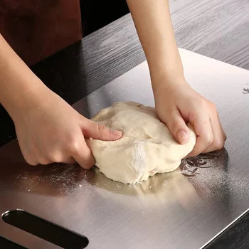 

1Pcs Chopping Board 304Stainless Steel Brushed Polishing Household Cutting Board Kitchen Rectangle Knife Non-slip Frosted Block