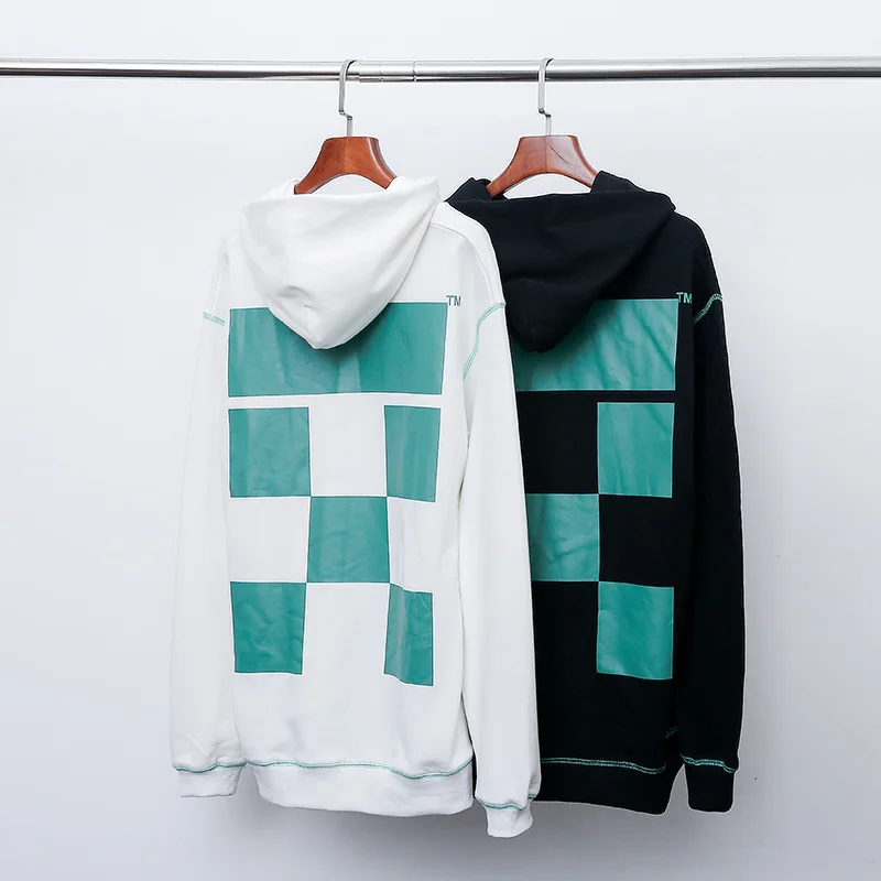 Off-white Ow зеленые клетчатые хлопковые мужские толстовки с квадратным принтом спортивные женские пальто с капюшоном