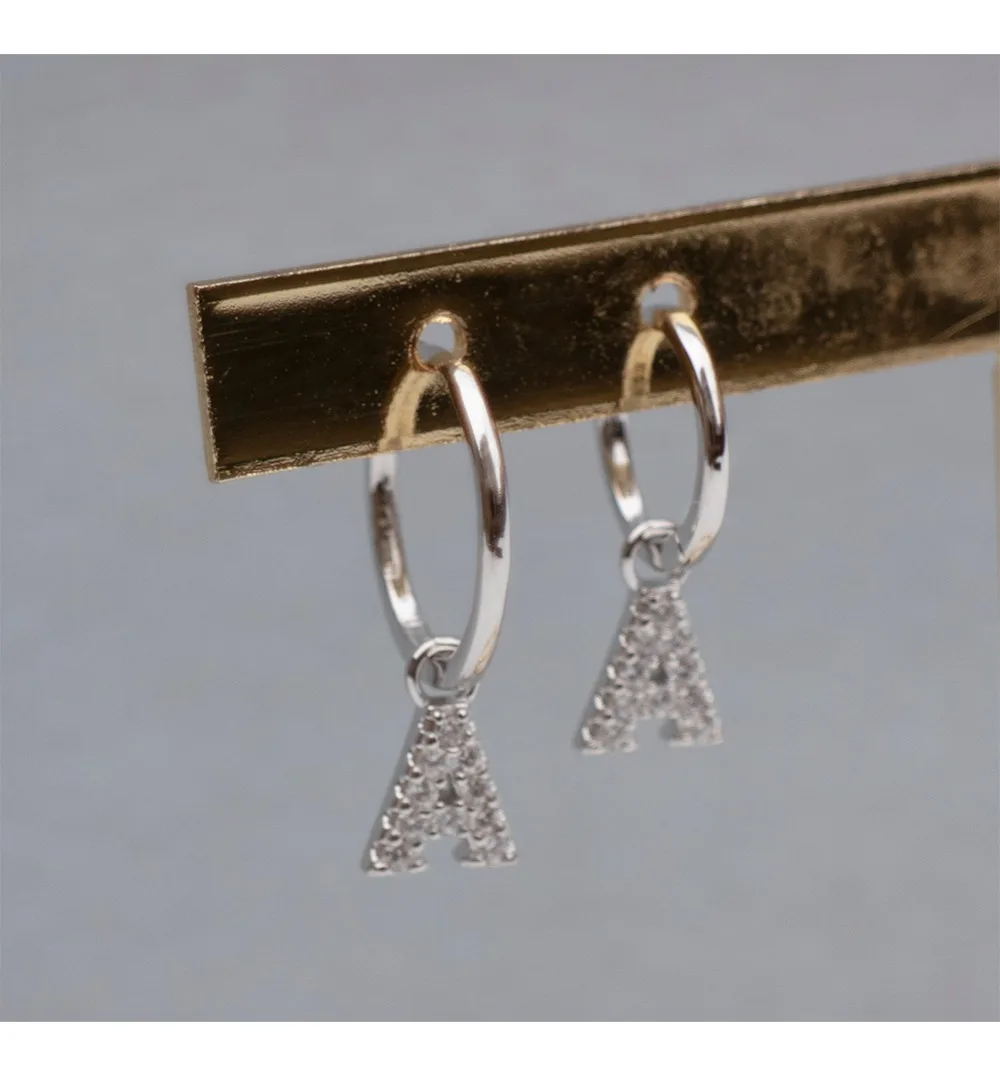Серьги из стерлингового серебра 925 пробы, модные циркониевые серьги с 26 английскими буквами, короткие серьги-капли, милые трендовые серьги для девушек и женщин