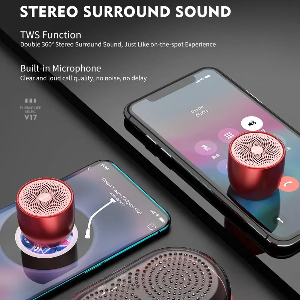 V17 TWS беспроводной динамик открытый мини Bluetooth 5,0 динамик тяжелый бас портативный стерео динамик с зарядной коробкой металлической пряжкой