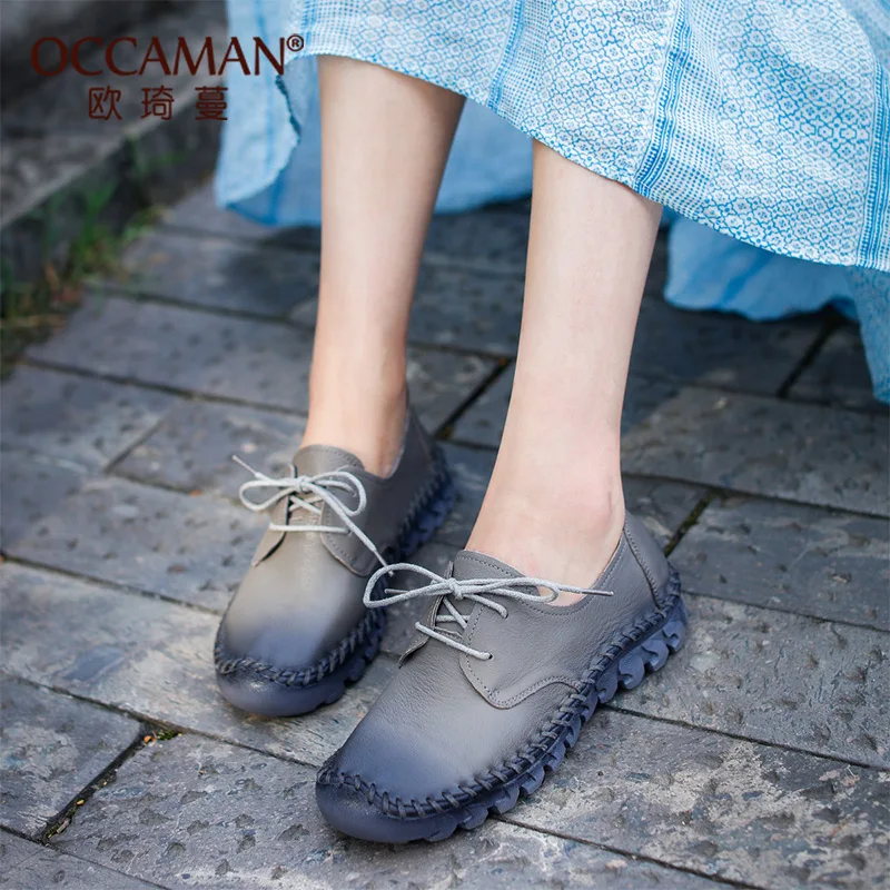 

OCCAMAN Autumn Comfortable Retro Lace Up Soft Soles Round Toe Casual Shoes Stylish Flat Shoes 42011