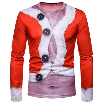 

New Style 3D Cool Printed Fashion Men Christmas Button Pattern Long-sleeved T-shirt Ct488