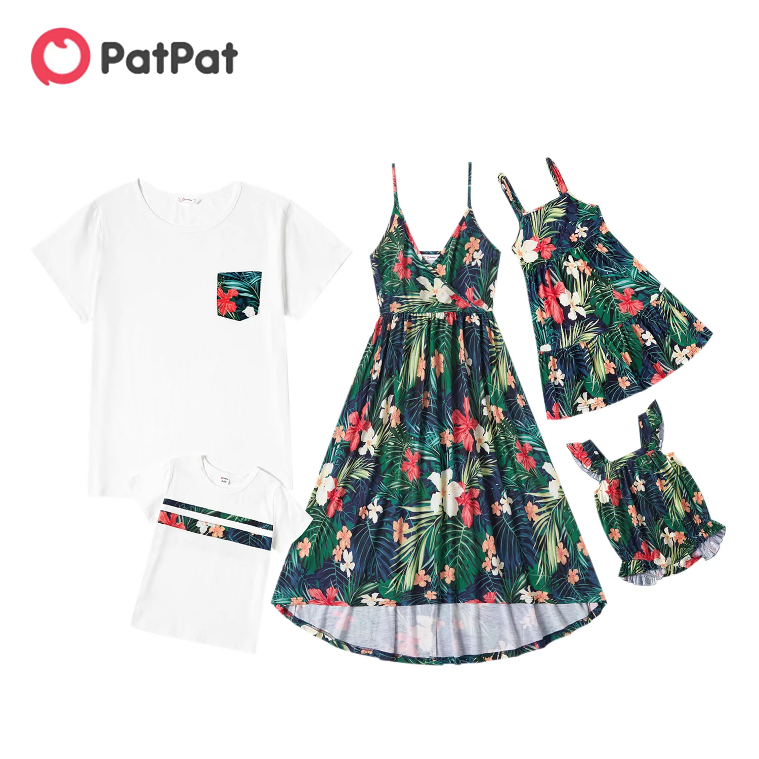 PatPat/2021 новые летние одинаковые комплекты для семьи с мозаикой платья на бретелях