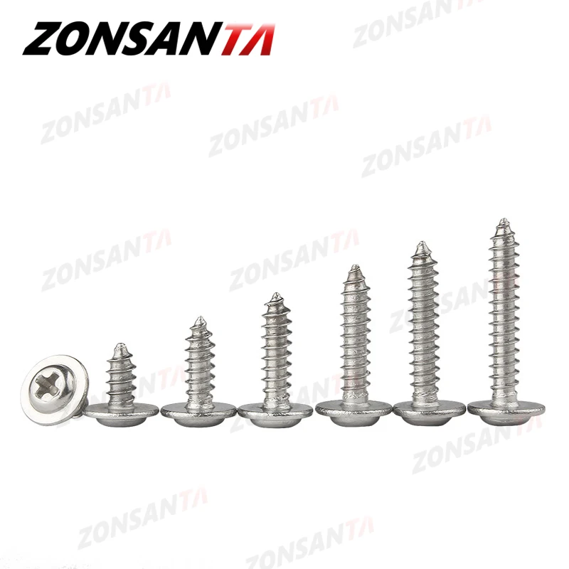 Self tapping screw 50pcs M1.4 M1.7 M2 M2.3 M2.6 M3 M4 Cross Round Head with Washer Self Tapping Screw 304 Stainless Steel Wood Screws