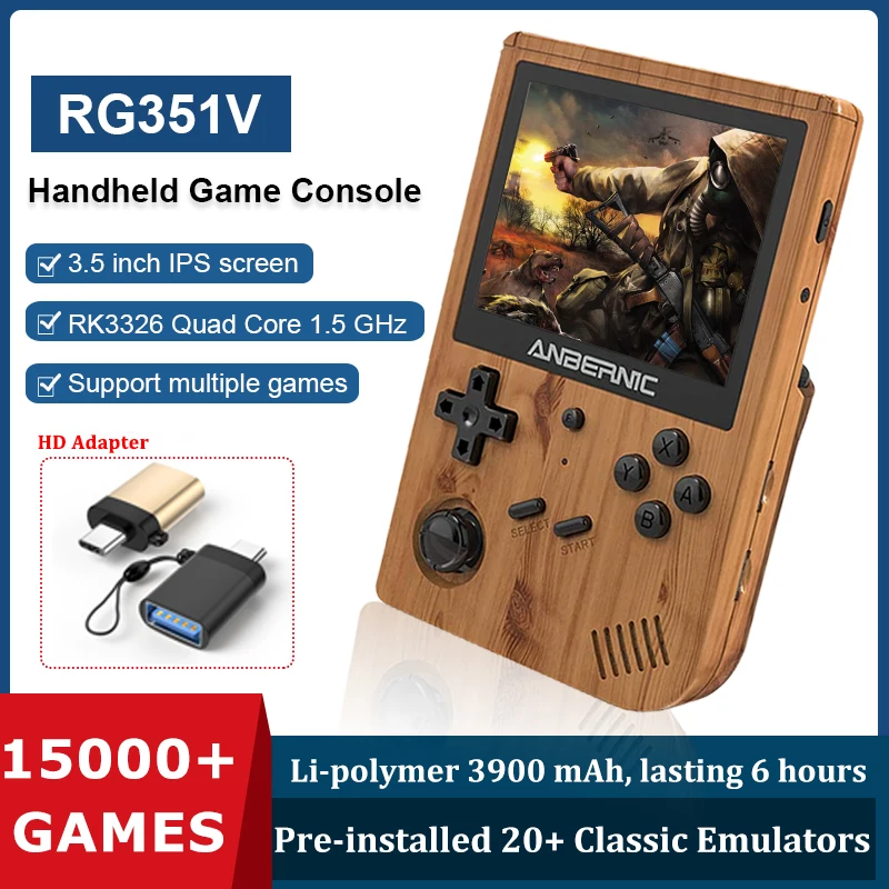 

New RG351V Retro Handheld Games Console 3.5 Inch IPS Screen Built-in 16G+128G RK3326 Open Source Multiplayer Players Kids Gifts