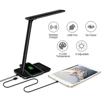 

LED Table Desk Lamp Touch Control Dimmable QI Wireless Charging Multi-Function Reading Light For Mobile Phone Charge Eye-protect