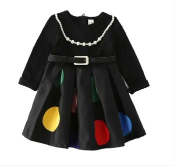 

Kids Casual Dot Dresses 2019 Autumn Girl Belt Children Black Split Joint Dress