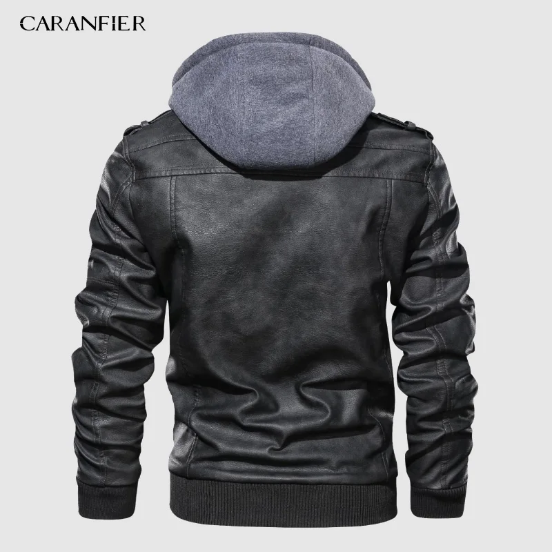 CARANFIER для мужчин s PU куртки с капюшоном мотоциклетная байкерская куртка из искусственной кожи мужские классические зимние куртки одежда европейский размер