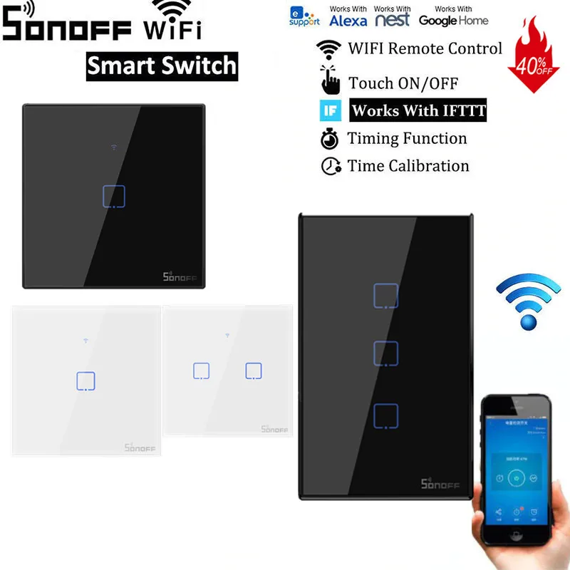 Умные переключатели Sonoff T0 T1 T2 T3 Wi-Fi Ewelink 1 2 3 клавиши для умного дома ЕС