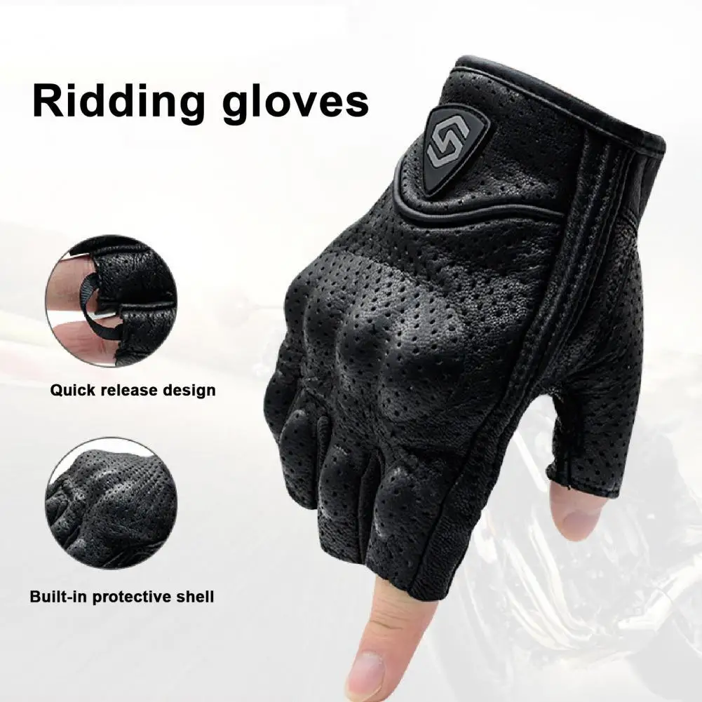 Breathable Gloves For Motorcycle Professional Faux Leather Black Knuckle Protection Half Finger Gloves for Cycling