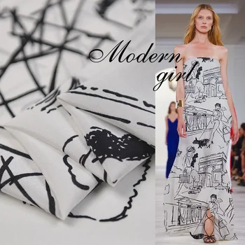 

Sketch style pure silk fabric 100% mulberry silk crepe de chine 135cm width,SCDC1286