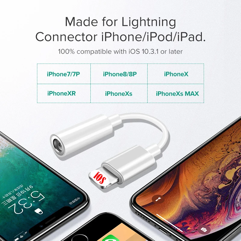 Адаптер для Lightning на 3,5 мм разъем AUX кабель для iPhone 11 Pro 7 8 plus XR XS MAX для 3,5 мм наушников аудио адаптер сплиттер