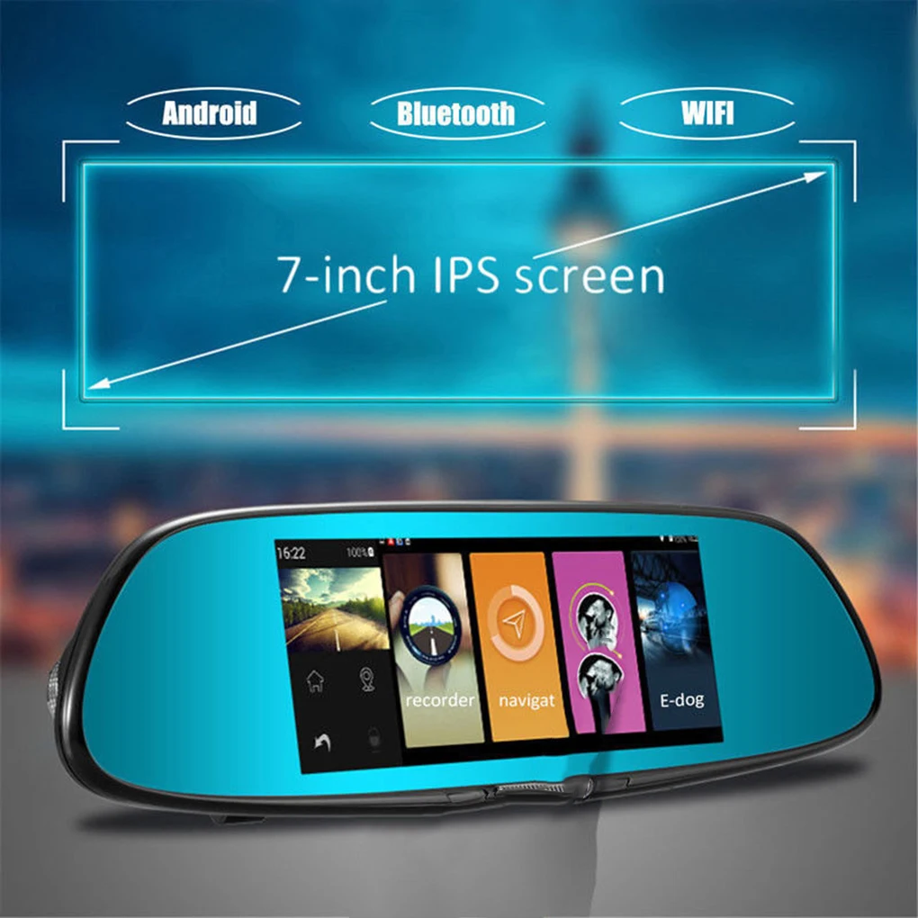 

7" 3G WIFI 1080P HD Dual Lens Car Rear View Mirror DVR Dash Camera GPS Navigator Android Cam