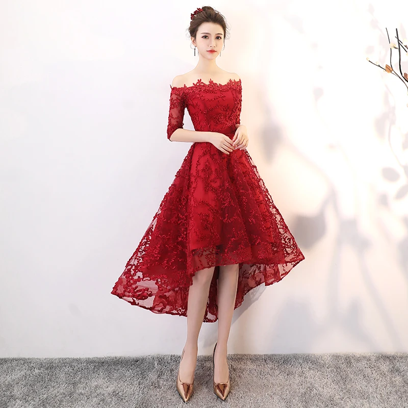 red lace high low dress