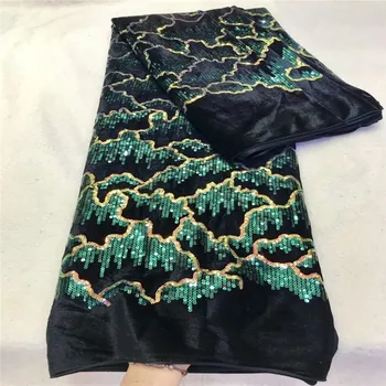 

African Velvet green Lace Fabric 2020 gold High Quality Nigerian Lace Fabrics With Sequins Embroidery French Tulle Lace Fabric