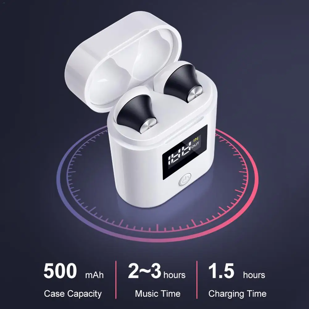 Беспроводные наушники D019 с Bluetooth 5,0, HD стерео беспроводные наушники, спортивные наушники с басами, гарнитура с микрофоном, светодиодный дисплей, зарядное устройство