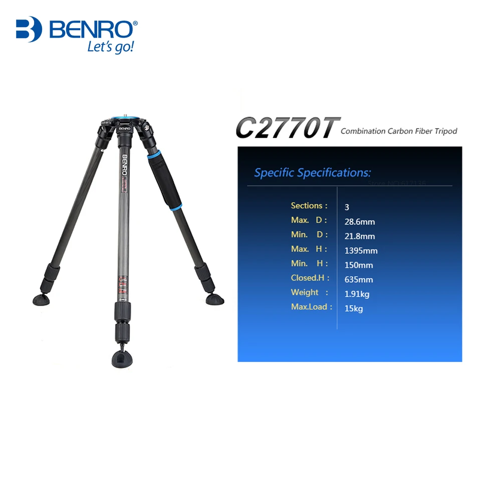 Benro C2770TN штатив комбинированные Углеродные волоконные штативы без головки 3 секции Максимальная загрузка 15 кг DHL