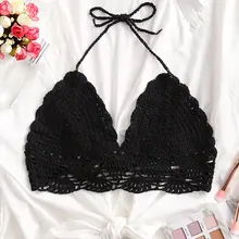 ZAFUL бикини с завязками на шее, вязанный крючком кружевной топ, сексуальный черный однотонный купальник, можно сделать внутренний бюстгальтер