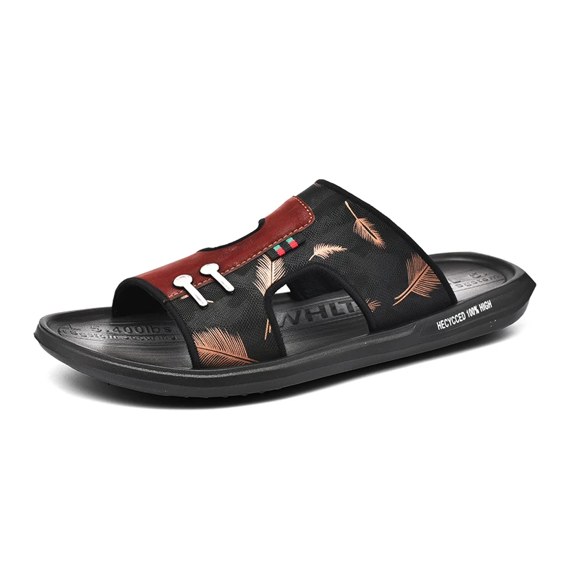 

Summer men's sandals feather pattern leather embroidered with thorns is fashionable and novel
