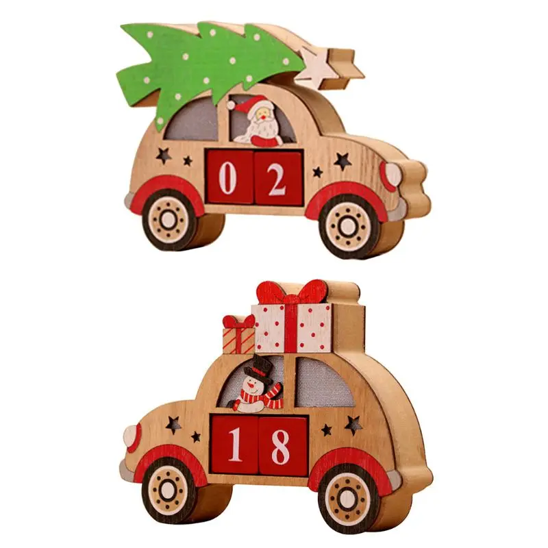

Christmas Wooden Advent Countdown Calendar LED Car Pattern With Painted Blocks