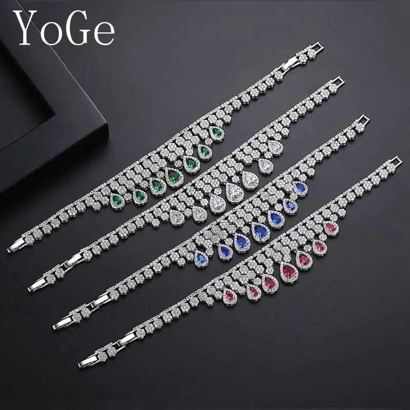 YoGe statement Wedding&Party Jewelry,Unique AAA CZ Big Stone Tassels Bracelet,ladybird,BD133