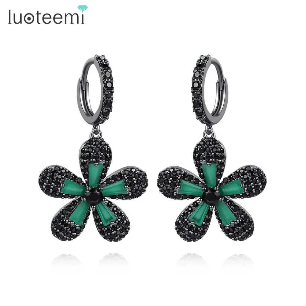 Винтажные серьги подвески LUOTEEMI с большими цветами для женщин модные ювелирные