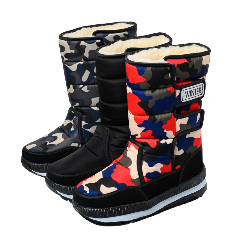 Winter Boots Men Non-slip Waterproof Men Boots Platform Snow Warm Plush Cotton Shoes Lightweight Male Winter Footwear