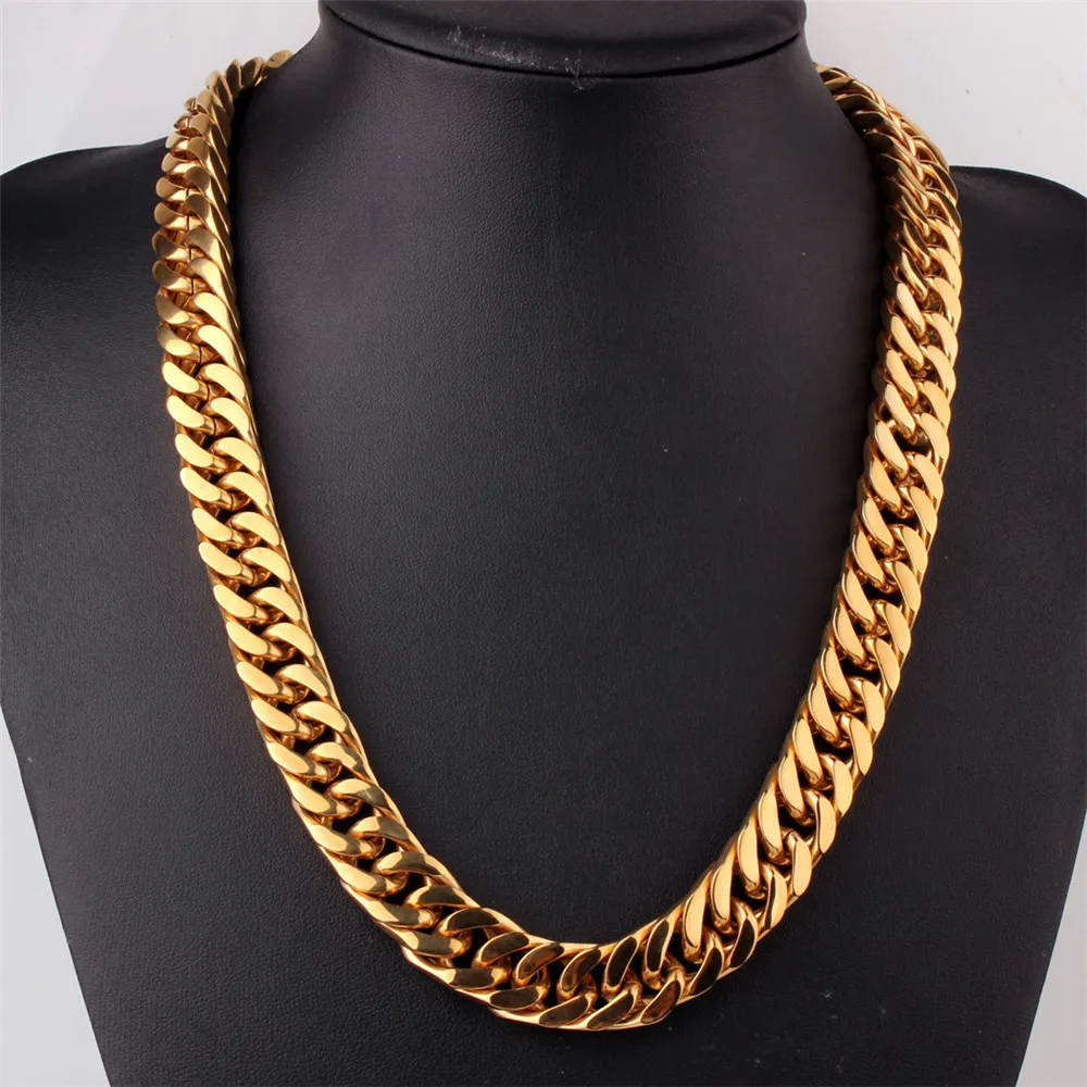 

15mm Hip Hop Mens Cuban Necklace Gold Stainless Steel Chain Luxury Rock Ladies High Quality Exquisite Jewelry Gift
