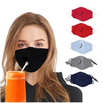 

3PCS Adult Women Cloth Face Shield Reusable Mouth Caps Breathable Face Mask Washable Mouth Mask with Hole for Straw