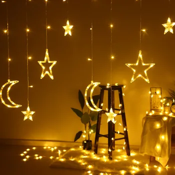 

3.5M Fairy Led Curtain String Light Star Moon Lamp Warm White Garland Light For Wedding Chrismas Festival Party Home Decoratio
