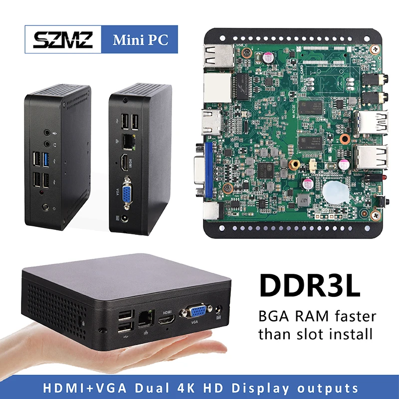 Newest SZMZ MINI PC X5 Z8350 1.92GHz 4GBRAM 64GB SSD Wnidows 10 Linux Support 2.5 Inch HDD VGA&ampHDMI Dual Output WIN10 TV BOX |
